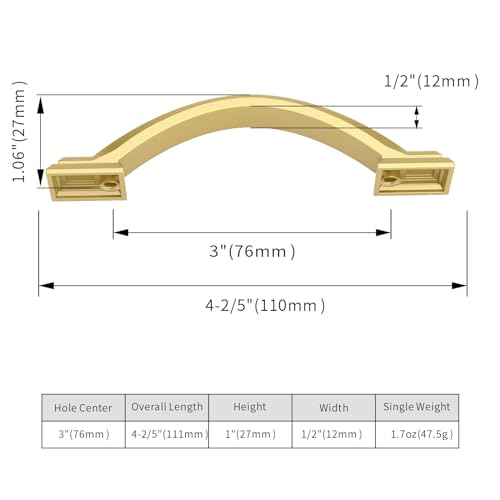 10 Pack Cabinet Handles with Gold Pulls (3 Inch) - color: Gold, size: 3 inch（76mm）, style: 10 Pack