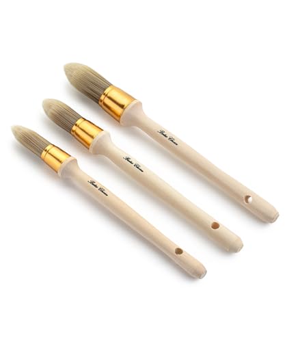 Bates- Trim Brush Set, 0.6”, 0.75” & 1”, Wooden Handle, Round Paint Brush - color: Wooden Handle, size: 5/8”, 3/4”, 1”