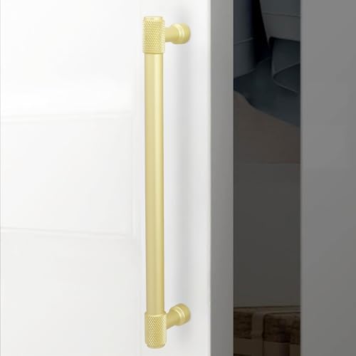 10 Pack 7Inch(177mm) Brushed Brass Kitchen Cabinet Handles Knurled Cabinet Pulls Gold Drawer Pulls Cabinet Hardware Kitchen Handles Drawer Pulls Dresser Handles - color: Brushed Brass, size: 7" Hole Center
