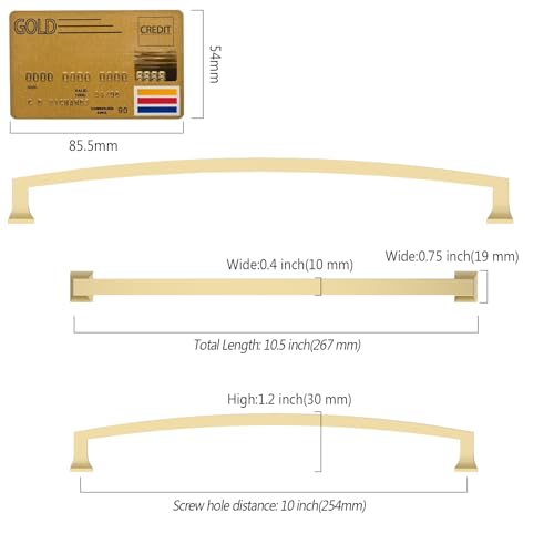 Amerdeco 10 Pack Brushed Gold Cabinet Pulls 10 Inch(254MM) Hole Center Gold Drawer Pulls Cabinet Hardware Kitchen Cabinet Handles for Bathroom Dresser Pulls ZH0009 - color: Brushed Gold, size: 10" hole center