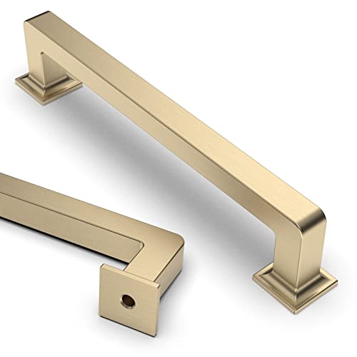 Asidrama 10 Pack 5 inch Brushed Brass Kitchen Cabinet Handles | Heavy-Duty Solid Zinc, 2 Screw Sizes, 5" Hole Center(128mm), Cupboards, Drawers, Dressers, Furniture, Hardware - color: Brushed Brass, size: 5" Hole Center(128mm)