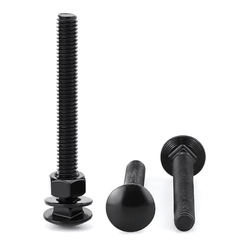 Glvaner (6 Sets) 3/8-16 x 3-1/2" Stainless Steel Carriage Bolts Screws Black and Hex Nuts & Flat Washers Black, Round Head Square Neck, 304 Stainless Steel 18-8, Full Thread Coverage - size: 3/8-16 x 3-1/2"
