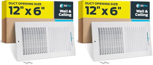 EZ-FLO 12 x 6 Inch (Duct Opening) Air Vent Cover for Wall or Ceiling, Two-Way Ventilation Register, Solid Steel HVAC Register Cover, White, 61612 (Pack of 2) - size: 12 in. x 6 in. (Pack of 2)