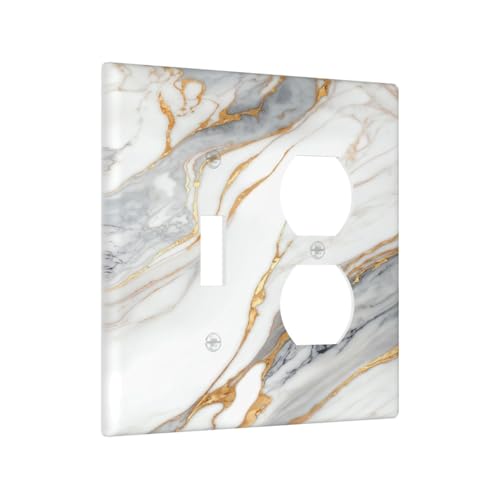 White Gray Gold Marble Light Switch Cover Decorative Wall Plate - color: 2 Gang 1 Toggle 1 Duplex Comb