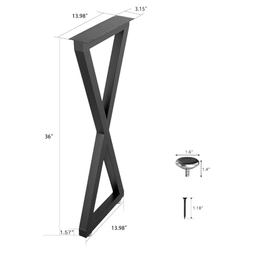 ALLCOS Metal Bar Table Legs, 36 Inch Heavy Duty Dining Table Leg with Adjustment Feet Furniture Legs, Black, Set of 2 - size: 36 Inch