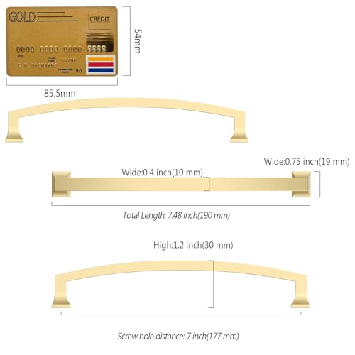 Amerdeco 10 Pack Brushed Gold Cabinet Pulls 7 Inch(177MM) Hole Center Gold Drawer Pulls Cabinet Hardware Kitchen Cabinet Handles for Bathroom Dresser Pulls ZH0009 - color: Brushed Gold, size: 7" hole center