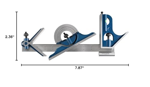 Accusize Industrial Tools 12'' 4 Combination Square Ruler Set Protractor Satin, 4-R Graduation, 0000-8101 - size: 12" 4R