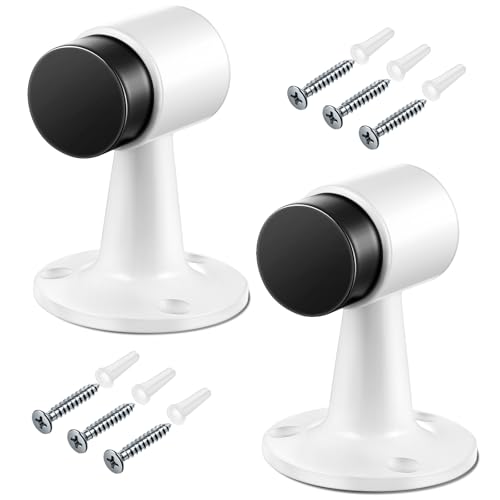 Yaocom 2 Pack Heavy Duty Floor Mounted Door Stop 3 in Aluminum Commercial Grade Door Stopper with Rubber Bumper & Stainless Steel Screws (White) - color: White