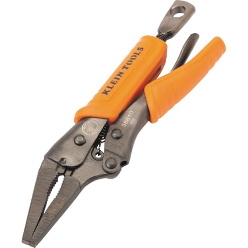 Klein Tools 38610 Locking Plier, Long Nose with Lever Release Handles, High Torque, Ideal for Tight Spaces, 4-Inch - style: 4-In Long Nose