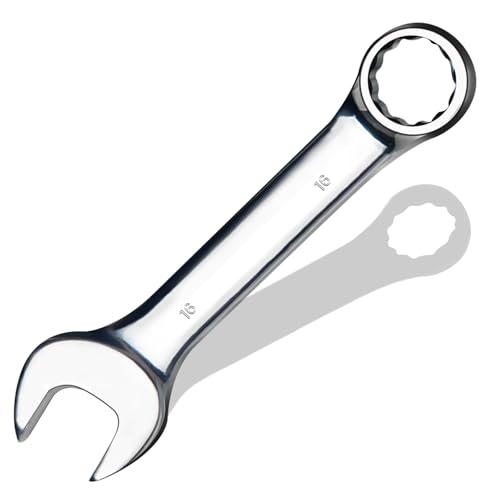 16 mm Metric Stubby Combination Wrench, CR-V Steel with Mirror Polish, 12-Point Design, 15-Degree Offset, Perfect for Auto Repair, Household, Car & Truck Emergency - size: 16 mm