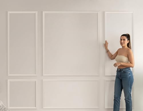 Pre-Cut Peel and Stick Wall Molding Kit Wainscoting Trim- Self Adhesive Premade Accent Panel Chair Rail for Interior Moulding Home Decor Accent Wall Set of 6 pcs - 3 Top 3 Bottom, Ready to Assemble - size: (54×24+24×24) x2 + (54×48+24×48)