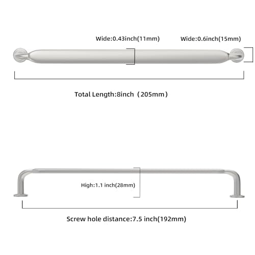 10 Pack 7-1/2 Inch Cabinet Pulls Brushed Satin Nickel Kitchen Cabinet Handles Zinc Alloy Drawer Pulls Solid Cabinet Hardware - color: Brushed Satin Nickel, size: 7-1/2'' Hole Center(192mm)