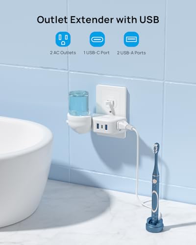TROND Outlet Extender with USB, 2 AC Sockets and 3 USB Ports - color: White, size: 2A2U1C-3 Prong Plug,1 Pack
