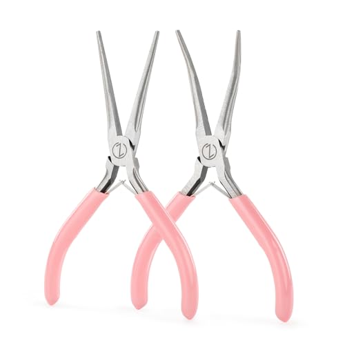 VISEMAN 6" Mini Needle Nose Pliers, 2PCS Pink Long Nose Pliers Set - style: Pink (Straight + 45-Degree Bent)