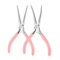 VISEMAN 6" Mini Needle Nose Pliers, 2PCS Pink Long Nose Pliers Set - style: Pink (Straight + 45-Degree Bent)