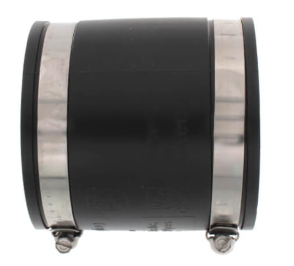 4 Inch Flexible Coupling with Stainless Steel Clamps, Rubber Pipe Connector for PVC Pipe, Cast Iron, and others, Transition Fitting Cast Iron x Plastic (CI X PL)