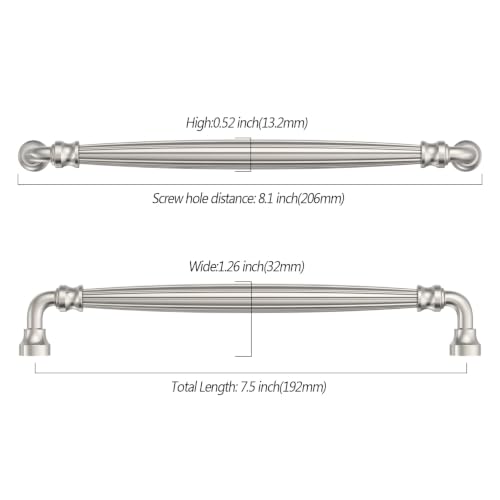 Asidrama 10 Pack 7.5 inch Brushed Satin Nickel Kitchen Cabinet Handles - color: Brushed Satin Nickel, size: 7.5" Hole Center(192mm)