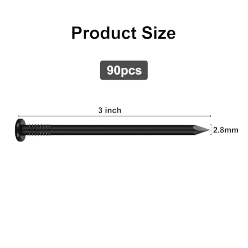 VGBUY 90PCS Hardware Nails, 3 Inch Flat Head Black Nails for Hanging Pictures, Picture Hanging Nails, Long Nails, Wall Nails, Wood Nails, Finishing Nails - color: Black, size: 3 in