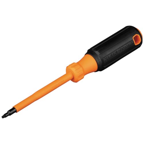 Klein Tools 6884INS Insulated Screwdriver, Made in USA, 1000V #1 Square Tip Screwdriver with 4-Inch Shank, Tip-Ident, Cushion-Grip Handle - style: #1 Square, 4-Inch