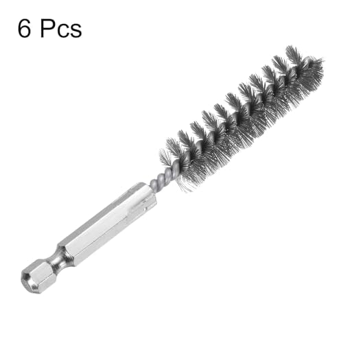 HARFINGTON 6Pcs Stainless Steel Bore Brush 14mm Dia 4" Long Cleaning Twisted Wire Brush with Handle 1/4" Hex Shank for Tubes, Ports, Bearings - size: 14mm