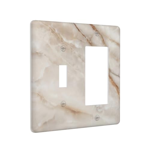 Beige Marble Pattern Light Switch Cover Modern Wall Plate Decorative 2 Gang 1 Toggle 1 Rocker Comb Switch Plates Electrical Outlet Faceplate for Bathroom Kitchen Bedroom 4.5" x 4.5" - size: 2 Gang 1 Toggle 1 Rocker Comb