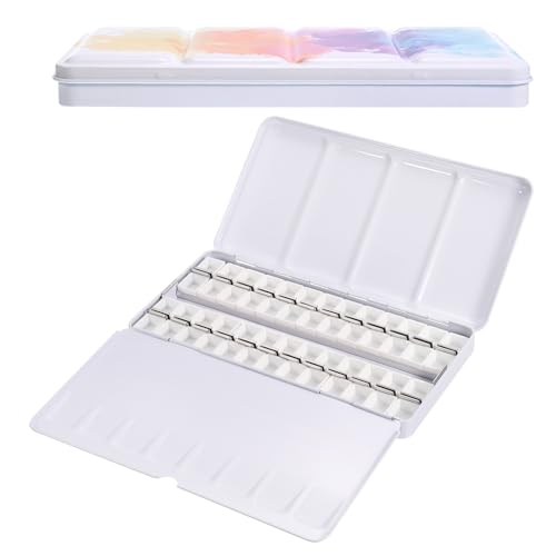 PATIKIL Empty Watercolor Palette, Metal Watercolor Tin with 52pcs Half Pans Paint Case with Lid Paint Box for Travel Gouache Oil Painting, Colorful 52 Wells - style: 52 Wells
