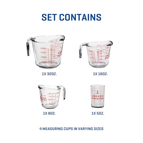 Anchor Hocking Glass Measuring Cups, 4 Piece Set (5 Ounce, 1 Cup, 2 Cup, 4 Cup liquid measuring cups) - style: 4pc Set