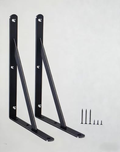 2 Pack L11 x H 8" Black Heavy Duty Shelf Brackets with Screws Metal Shelf Brackets Shelf Support Angle Brackets for Shelves L Brackets Heavy Duty Floating Shelf - size: 11''x8'', style: 2 Pack-Black