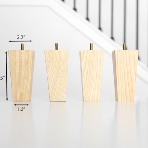 Airy Abode Premium Ash Wood Square Furniture Legs (Full Install Kit) - Pick Your Size and Color - color: Natural Ash Wood, size: 5 Inches