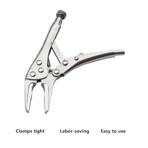 MacWork 3Pcs Mini Locking Plier Set, 4.5in Round Curved Jaw, 5in C-clamp, 5in Long Nose for Grip, Clamp, and Secure