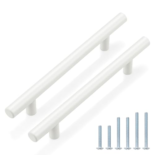Probrico 5 Pack| White Cabinet Pulls 5 Inch T Bar Euro Style Handles Kitchen Cupboard Stainless Steel Modern Cabinet Hardware - color: White, size: hole center 5"