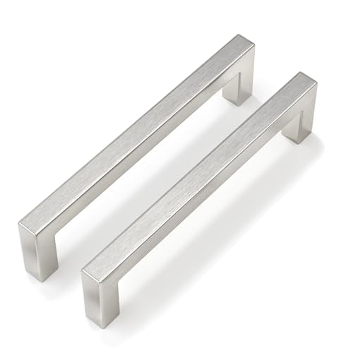 Goldenwarm Brushed Nickel Cabinet Pulls 40 Pack 5 Inch, Square Drawer Handles, Stainless Steel, Screws Included, Silver Kitchen Hardware for Cupboard Closet Furniture Upgrade - size: 5In(128MM) Hole Centers