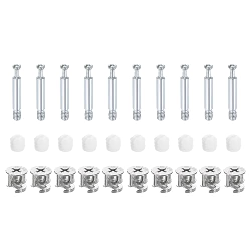 uxcell 10Set 15x14mm Furniture Cam Lock Fitting with 5.8x40mm Dowel Fasteners, 3-in-1 Metal Furniture Board Connecting Screws Bolts Assortment Kit for Cabinets Chairs Drawer - size: 5.8 x 40mm