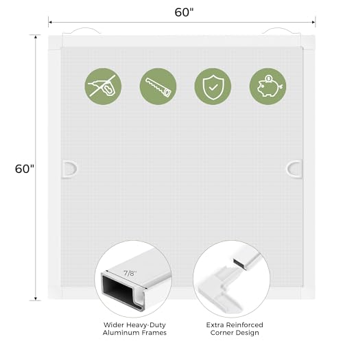 FLYZZZ 2-Pack Window Screen Frame Kit, Heavy-Duty DIY Window Screen Replacement Kit up to 60" x 60" with Upgraded Aluminum Frame (125g/m), Full Tool Set & Easy-Install Clips - size: 60" x 60"