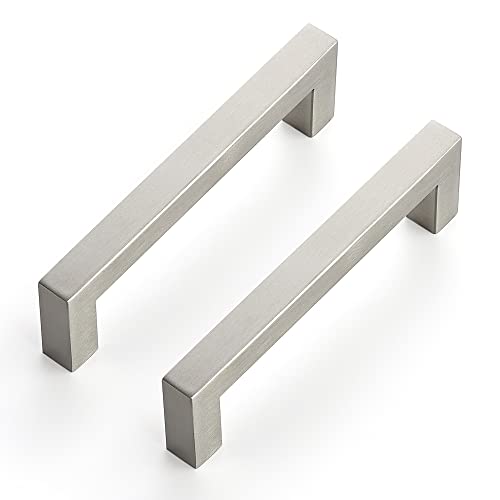 Ravinte Brushed Nickel Square Cabinet Handles & Pulls 4-1/2 Inch 10 Pack - size: 5 in (4-1/2 in Hole Center)