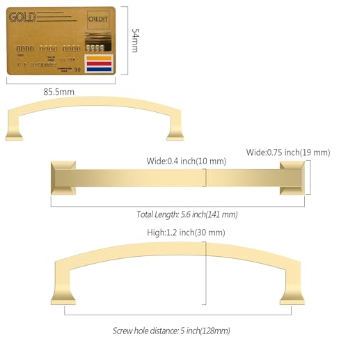 Amerdeco 10 Pack Brushed Gold Cabinet Pulls 5" - color: Brushed Gold, size: 5" hole center