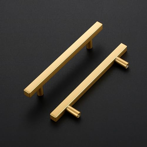 Ravinte Champagne Gold Handles Square Cabinet Hardware 5 Inch 10 Pack - size: 5" Hole Center