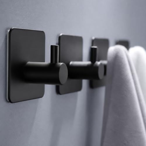 DELITON 4 Pack Adhesive Towel Hooks, Heavy Duty Stainless Steel No Drill - color: Black-102H