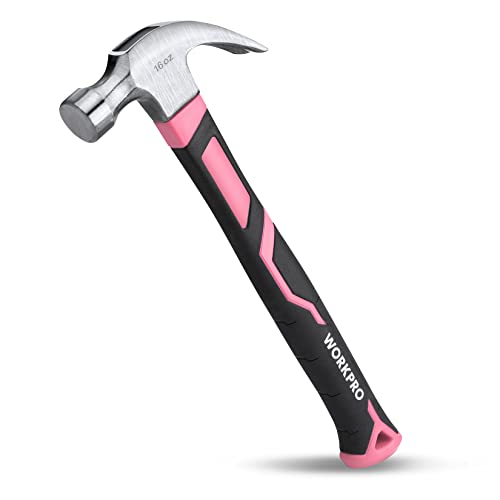 WORKPRO 16 oz Claw Hammer, Pink Hammer with Fiberglass Handle, Pink Ribbon - color: Pink Ribbon, size: 16 oz
