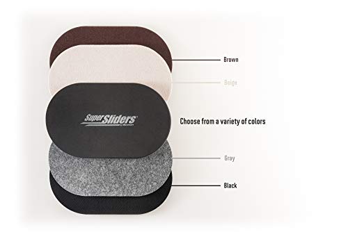 Super Sliders 5 3/4" x 9 1/2" Oval Reusable Furniture Sliders for Hard Surfaces - Effortless Moving and Surface Protection, Brown (4 Pack)