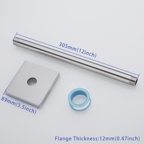 Wall Mounted Stainless Steel Shower Head Extension Arm Bathroom Accessories 12 Inch Brushed Nickel,SW-91038-12BN-SQ. - color: Right Angled Square Flange-12" Brushed Nickel