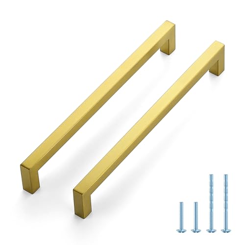JOY DECOR Gold Cabinet Handles Square Cabinet Pulls, 8-3/4 Inch CC, 10 Pack - size: 8-3/4 Inch Hole Center