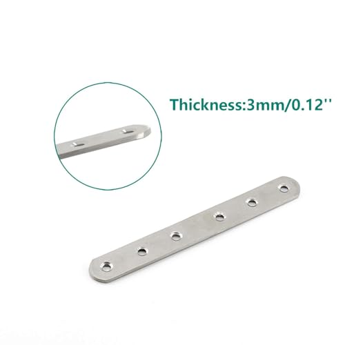 4 Pack Flat Mending Plate for Wood,ULIFESTAR Stainless Steel Straight Brackets 200mm / 8" Length 6 Screw Hole Flat Repair Fixing Wood Brace Joining Plates Connector with Fixing Screws - size: ['200x20x3mm']