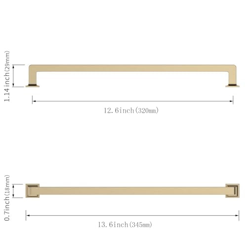 Asidrama 10 Pack 12.6 inch Brushed Brass Kitchen Cabinet Handles | Heavy-Duty Solid Zinc, 2 Screw Sizes, 12.6" Hole Center(320mm), Cupboards, Drawers, Dressers, Furniture, Hardware - color: Brushed Brass, size: 12.6" Hole Center(320mm)