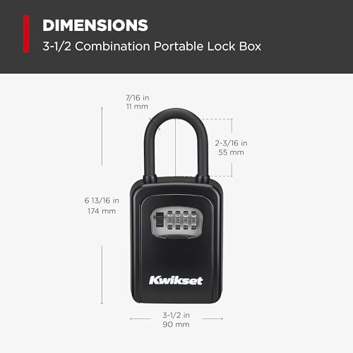 Kwikset Portable Key Storage Lock Box, Combination, 3-1/2 in, 1-Pack, Black