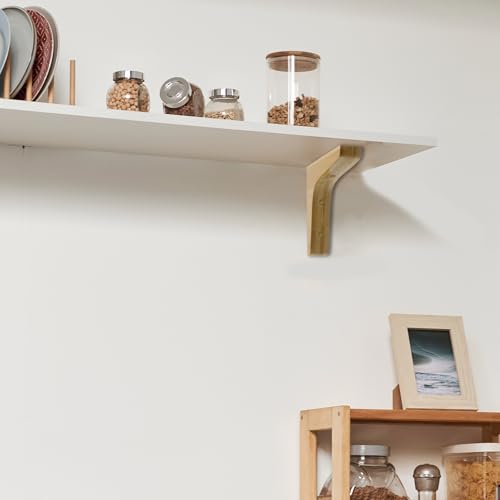 Antrader 2PCS Wooden Shelf Brackets,Solid Wall Mount Wood Shelf Bracket,Wood Triangle Bracket,L Shape Shelf Holders Include Mounting Screws,14.5*12.3*2cm,Light Brown - color: Light Brown, size: 5.71"×4.84"×0.79",2pcs
