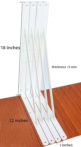 2 Pack L18 x H 12" White Heavy Duty Shelf Brackets with Screws Metal Shelf Brackets Shelf Support Angle Brackets for Shelves L Brackets Heavy Duty Floating Shelf - size: 18''x12'', style: 2 Pack-White