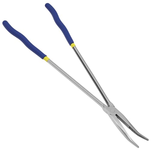 QWORK 16 Inch Long Reach Needle Nose Pliers, 45 Degree Angled Tip, Extra Long Handles, Tight Serrated Jaws for Narrow Spaces, Automotive Mechanic & Machinery Maintenance
