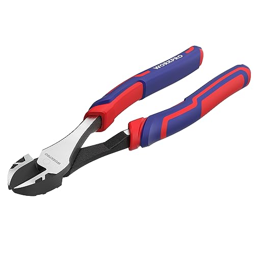 WORKPRO 8 Inch High Leverage Diagonal Pliers, Cr-V Steel & Anti-Slip Handle | Heavy Duty Wire Cutters, Diagonal Cutters, for Cutting Copper, Brass, Iron, Aluminum & Steel Wires