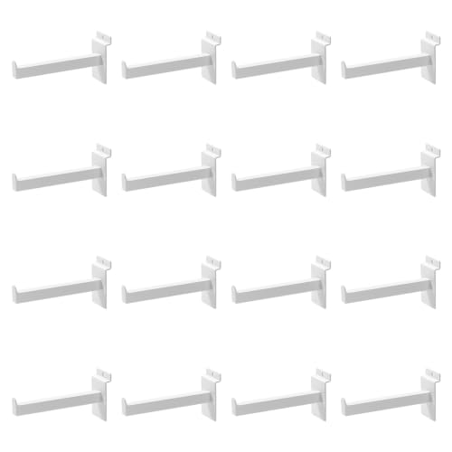 16 Pack Heavy Duty Tube Slatwall Shelf Brackets, Metal Tubular Slat Wall Brackets with Lip, Slatwall Accessories for Garage, Retail, and Home Storage - size: 6 Inch, style: White